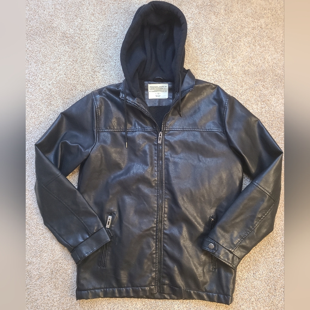 Black Faux Leather Sherpa Lined Coat Jacket Chor Clothing Co Mens